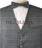 Grey Silver Blue Men's Formal Viscose Grid  Fashion Suit/Business/Wedding Waistcoat with  Bowtie