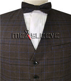 Brown Blue Men's Formal Viscose Grid Suit/Wedding Groom's Waistcoat with Bowtie