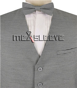 Grey Men's Formal Viscose Grid Suit/Wedding Groom's Waistcoat with Bowtie