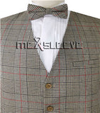 Beige red  Men's Formal Viscose Grid  Fashion Suit/Business/Wedding Waistcoat with  Bowtie