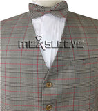 Beige Red  Men's Formal Viscose Grid Suit/Wedding Groom's Waistcoat with Bowtie