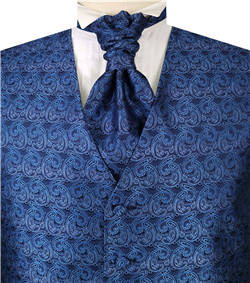 Blue Smaller Paisley Dress/Bridal Tailored  Waistcoat+Cravat+Hanky