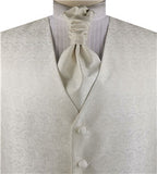 Ivory Smaller Paisley Dress/Bridal Tailored Polyester Waistcoat+Cravat+Hanky