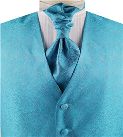 Aqua Colorful Paisley Classical Wedding Waistcoat+Cravat+Hanky
