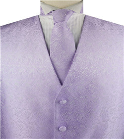 Lavender Small Paisley Classical Waistcoat+Necktie+Bowtie+Hanky for Suit/Dress