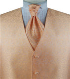 Peach Paisley Classical Wedding Waistcoat+Cravat+Hanky