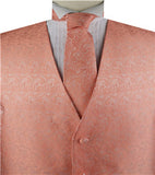 Coral Small Paisley Classical Waistcoat+Necktie+Bowtie+Hanky for Suit/Dress