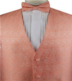 Coral Small Paisley Classical Waistcoat+Necktie+Bowtie+Hanky for Suit/Dress