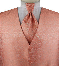 Coral Classical Wedding Waistcoat+Cravat+Hanky