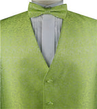 Light Green Paisley Classical Waistcoat+Necktie+Bowtie+Hanky for Suit/Dress