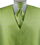 Light Green Paisley Classical Wedding Waistcoat+Cravat+Hanky