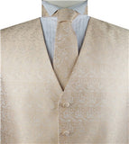 Champagne Small Paisley Classical Waistcoat+Necktie+Bowtie+Hanky for Suit/Dress