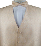 Champagne Small Paisley Classical Waistcoat+Necktie+Bowtie+Hanky for Suit/Dress