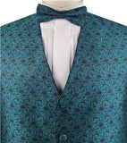 Peacock Blue Small Paisley Classical Waistcoat+Necktie+Bowtie+Hanky for Suit/Dress