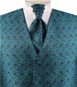 Peacock BluePaisley Classical Wedding Waistcoat+Cravat+Hanky