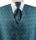 Peacock BluePaisley Classical Wedding Waistcoat+Cravat+Hanky