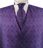 Dark Purple Paisley Classical Waistcoat+Necktie+Bowtie+Hanky for Suit/Dress