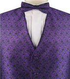 Dark Purple Paisley Classical Waistcoat+Necktie+Bowtie+Hanky for Suit/Dress