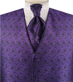 Dark Purple Paisley Classical Wedding Waistcoat+Cravat+Hanky
