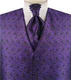 Dark Purple Paisley Classical Wedding Waistcoat+Cravat+Hanky