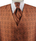 Iron Rust Paisley Classical Wedding Waistcoat+Cravat+Hanky