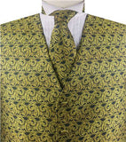 Yellow&Black Paisley Classical Waistcoat+Necktie+Bowtie+Hanky for Suit/Dress