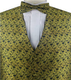 Yellow&Black Paisley Classical Waistcoat+Necktie+Bowtie+Hanky for Suit/Dress