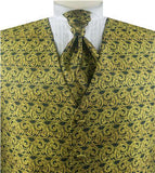 Dark Yellow Paisley Classical Wedding Waistcoat+Cravat+Hanky 的