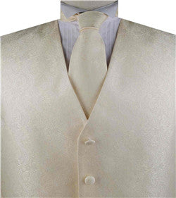 Ivory Paisley Microfiber Wedding Bridegroom Waistcoat+Necktie+Bowtie+Hanky
