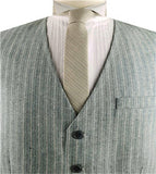 Green Strip Linen Fashion&Classical Formal Wear Waistcoat Only