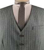 Dark Green Strip Linen Fashion&Classical Formal Wear Waistcoat Only