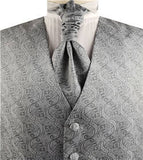 Light Grey Smaller Paisley Dress/Bridal Tailored  Waistcoat+Cravat+Hanky