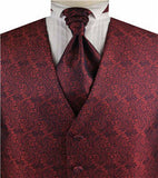 Burgundy&Black Paisley Classical Wedding Waistcoat+Cravat+Hanky