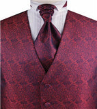 Burgundy&Purple  Paisley Classical Wedding Waistcoat+Cravat+Hanky