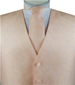 Peach Paisley Microfiber Wedding Bridegroom Waistcoat+Necktie+Bowtie+Hanky