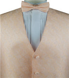 Peach Paisley Microfiber Wedding Bridegroom Waistcoat+Necktie+Bowtie+Hanky