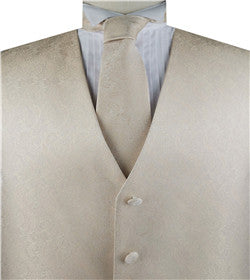 Light Champagne Paisley Microfiber Wedding Bridegroom Waistcoat+Necktie+Bowtie+Hanky