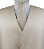 Light Champagne Paisley Microfiber Wedding Bridegroom Waistcoat+Necktie+Bowtie+Hanky