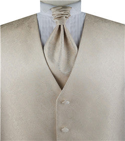 Champagne Paisley Classical  Business/Tuxedo/Suit Waistcoat+Cravat+Hanky