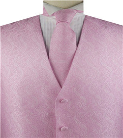 Light Pink Paisley Microfiber Wedding Bridegroom Waistcoat+Necktie+Bowtie+Hanky