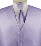 Lavender Purple Paisley Classical  Business/Tuxedo/Suit Waistcoat+Cravat+Hanky