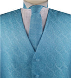 Aqua Paisley Microfiber Wedding Bridegroom Waistcoat+Necktie+Bowtie+Hanky