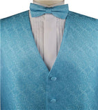 Aqua Paisley Microfiber Wedding Bridegroom Waistcoat+Necktie+Bowtie+Hanky