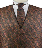 Iron Rust Paisley Microfiber Wedding Bridegroom Waistcoat+Necktie+Bowtie+Hanky