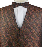 Iron Rust Paisley Microfiber Wedding Bridegroom Waistcoat+Necktie+Bowtie+Hanky