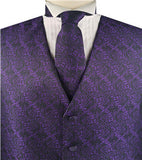 Dark Purple Paisley Microfiber Wedding Bridegroom Waistcoat+Necktie+Bowtie+Hanky