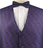 Dark Purple Paisley Microfiber Wedding Bridegroom Waistcoat+Necktie+Bowtie+Hanky