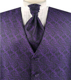 Dark Purple Paisley Classical  Business/Tuxedo/Suit Waistcoat+Cravat+Hanky