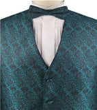 Dark Peacock Blue Paisley Microfiber Wedding Bridegroom Waistcoat+Necktie+Bowtie+Hanky