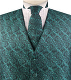 Turquoise Green Paisley Microfiber Wedding Bridegroom Waistcoat+Necktie+Bowtie+Hanky